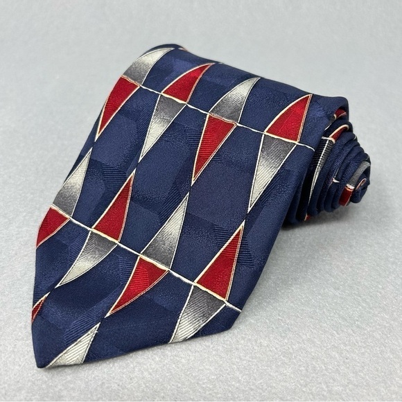 Alexander Julian Colours Neck Tie Blue, Red, White Geometric 3.5 in W - Picture 1 of 6